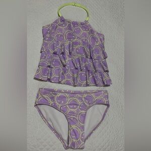 Justice girls Tankini 2-Piece swim suit Medium 10 purple smiley face 90s style